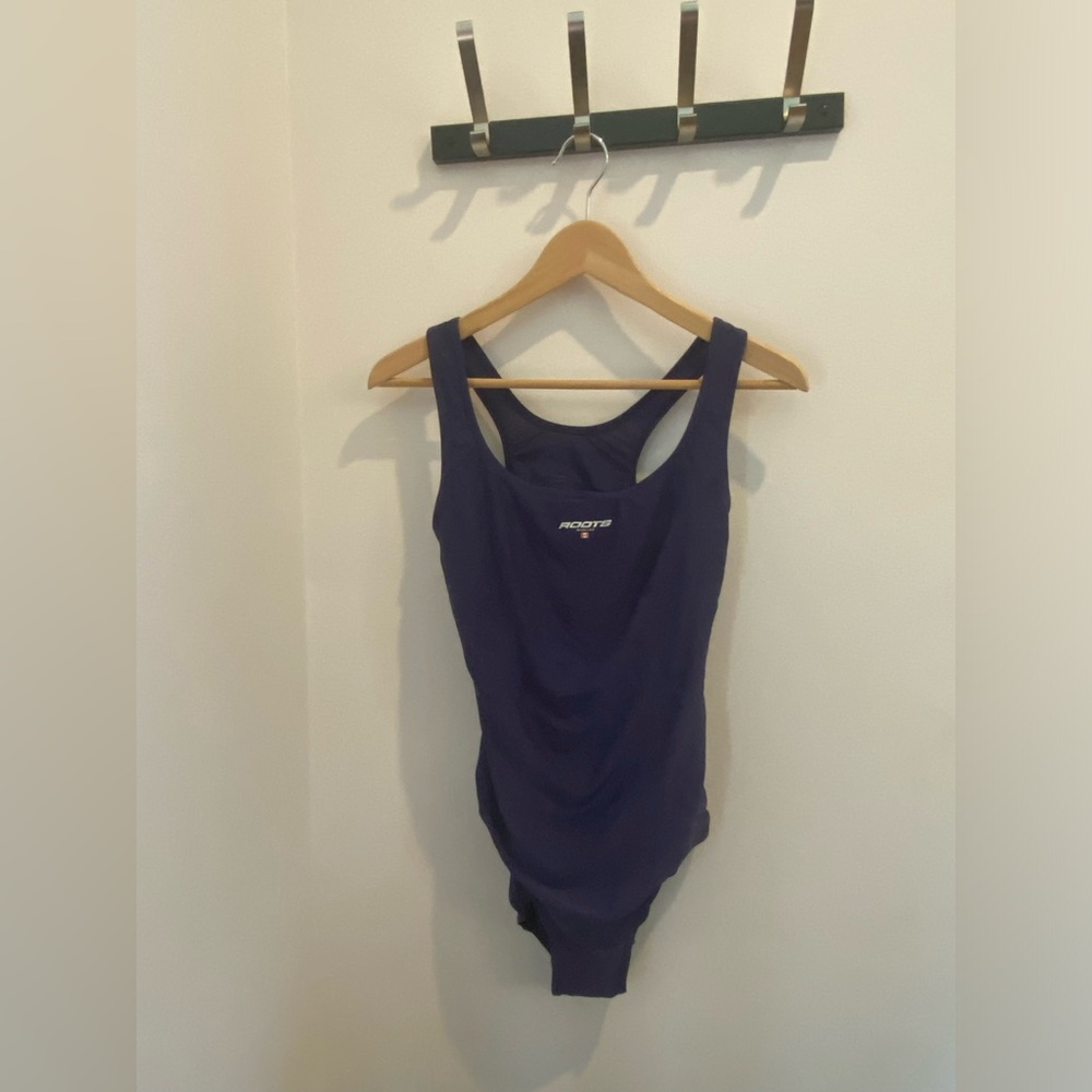 Roots navy blue one-piece swimsuit – flattering – supportive – size 12